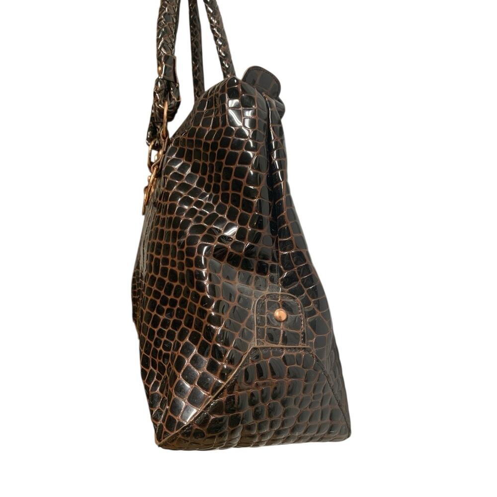 La Gioe di Toscana Sharon Gioe Burgundy Reptile Leather Dome Satchel Bag - Picture 10 of 16